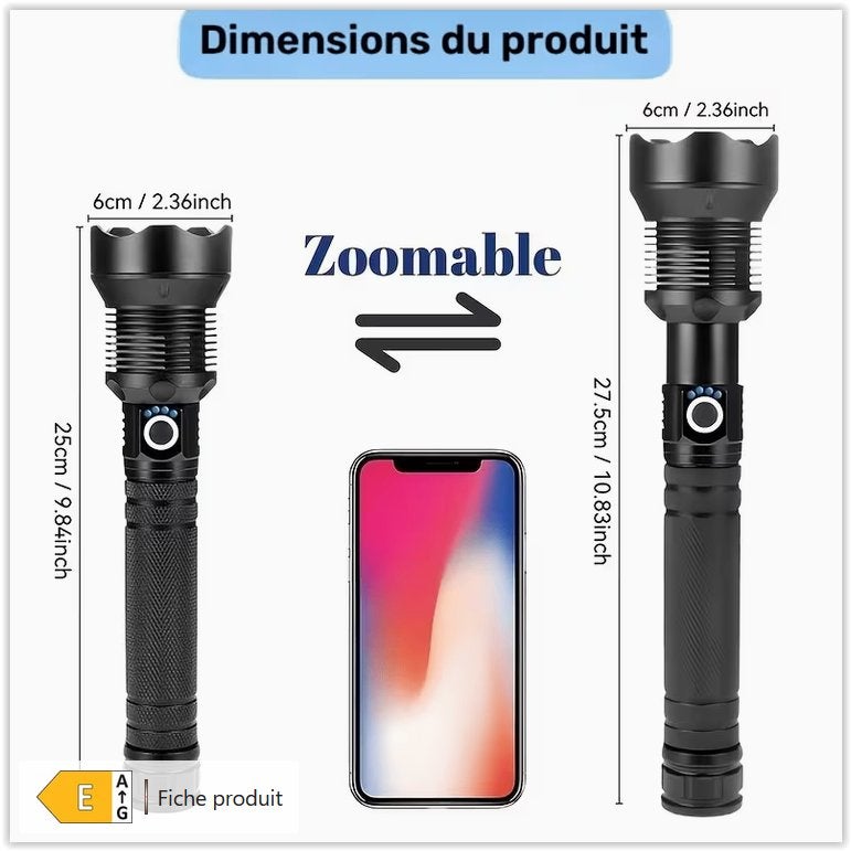 Deze krachtige, oplaadbare zaklamp is perfect voo, Ophalen of Verzenden, Nieuw, Accu