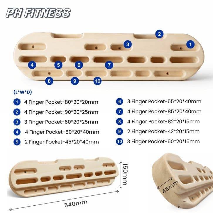 PH Fitness Hangboard - Rock Climbing Grip Trainer, Enlèvement, Neuf, Bras, Autres types
