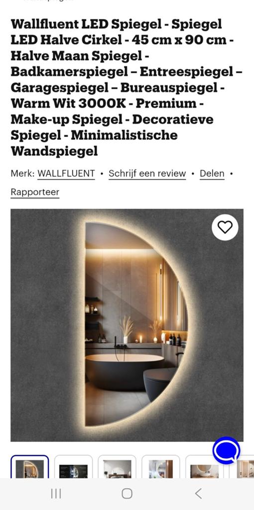 Te koop wandspiegel LED halve circel nieuw!, Ophalen