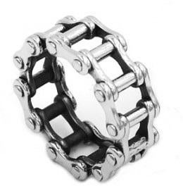 Edelstalen bikerring in de vorm van een motorketting, IJzer of Staal, Nieuw, Ophalen of Verzenden, Dame of Heer