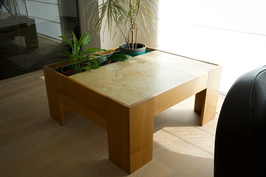 Table basse vintage brutaliste avec jardinière, Chêne, Enlèvement, 50 à 100 cm, 5 – 50