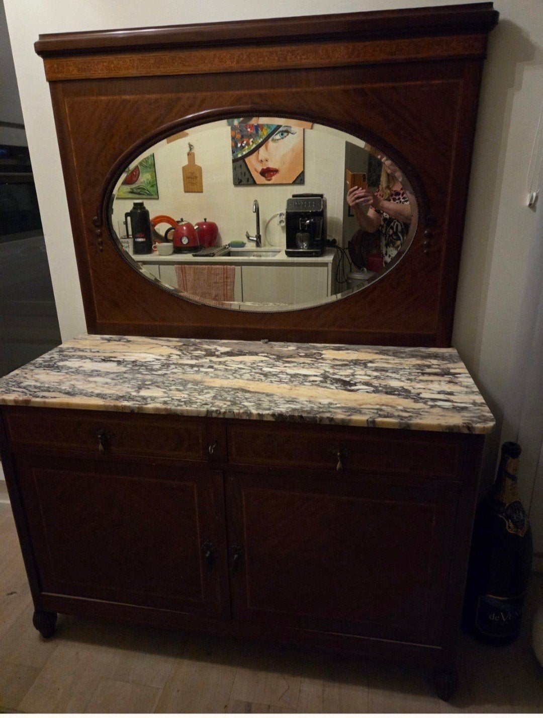 retro buffetkast met spiegel en marmer lees beschrijving, Huis en Inrichting, Ophalen