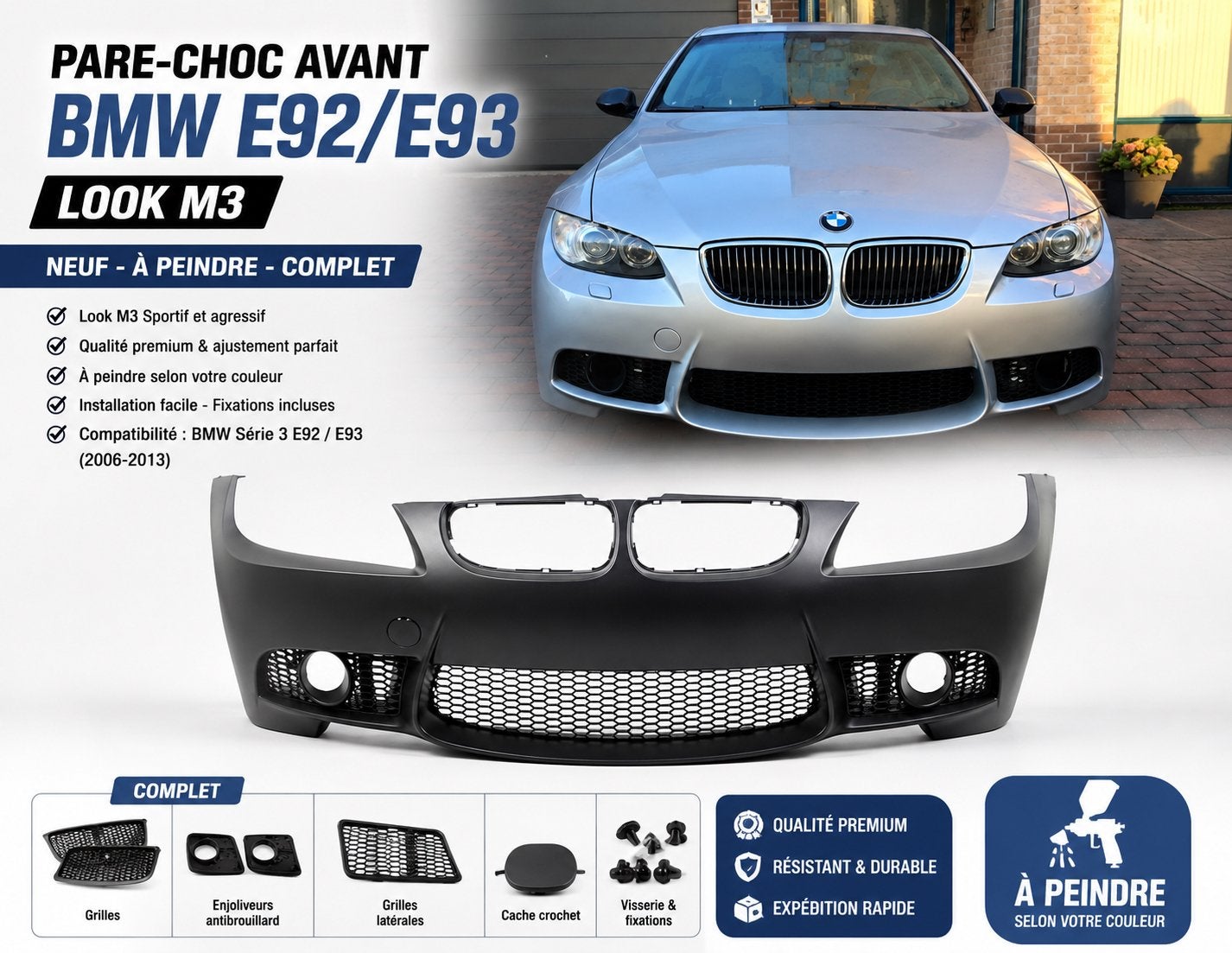 BMW pare-chocs avant look M3 E92/E93, Enlèvement, Avant, BMW, Pare-chocs