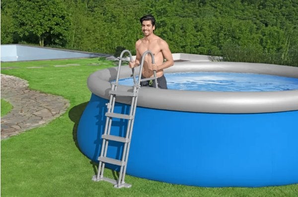 Bestway zwembad Fast Set Ø 457x122 cm blauw met ladder, Tuin en Terras, Zwembaden, Rond, 300 cm of meer, Zo goed als nieuw, Ophalen
