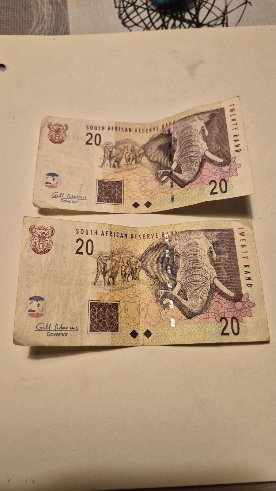 2 biljetten van 20 Rand 1999 zuid Afrika, Postzegels en Munten, Bankbiljetten | Europa | Niet-Eurobiljetten, Ophalen of Verzenden