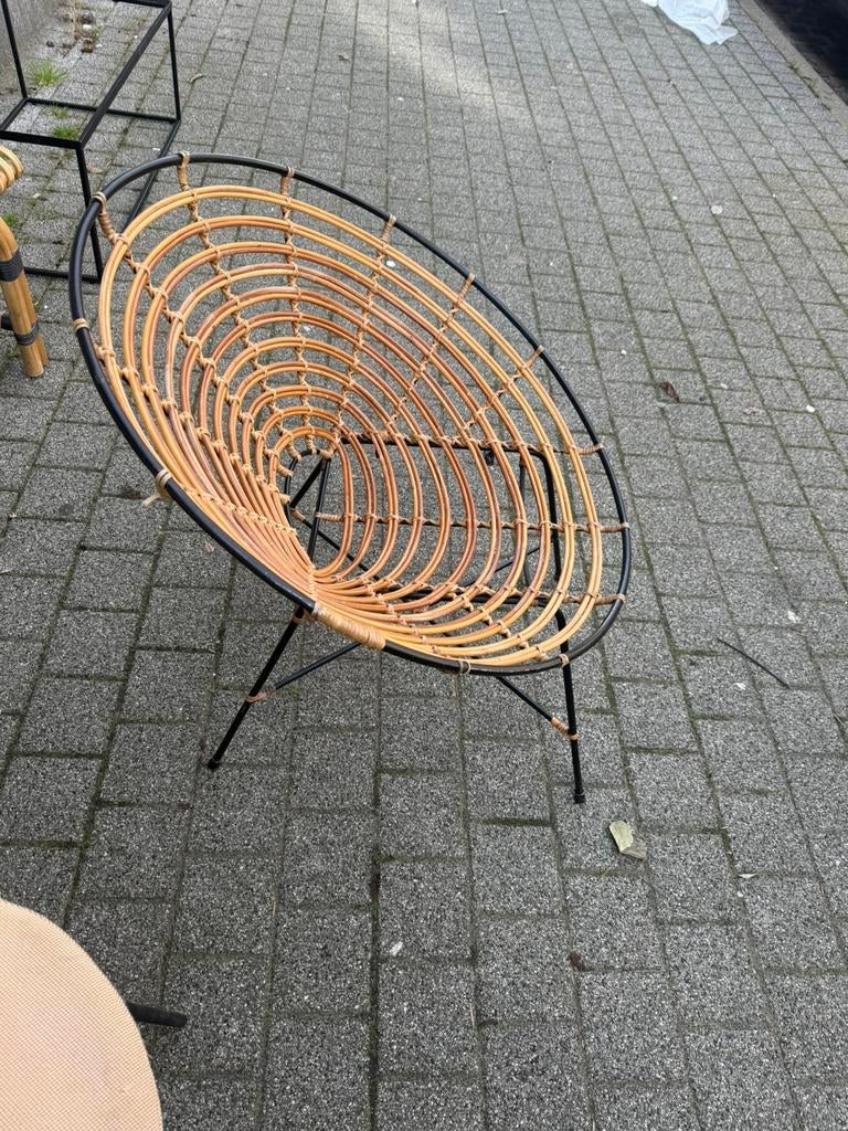 Fauteuil rotin tressé spiral — style bohème vintage, Enlèvement