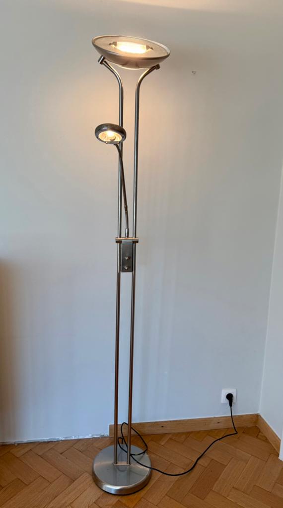 Lampadaire acier brossé (+ lampe de lecture), Enlèvement, Utilisé