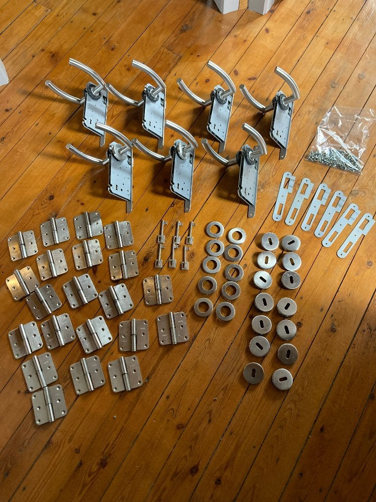 7x Klinken binnendeuren (set), Ophalen, Gebruikt, Inox, Klink of Kruk