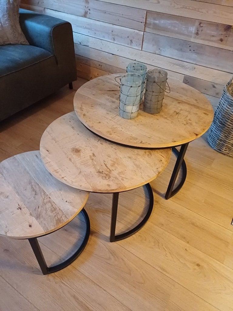 Salontafeltjes drie stuks, Huis en Inrichting, Ophalen, Gebruikt, Rond, Overige houtsoorten