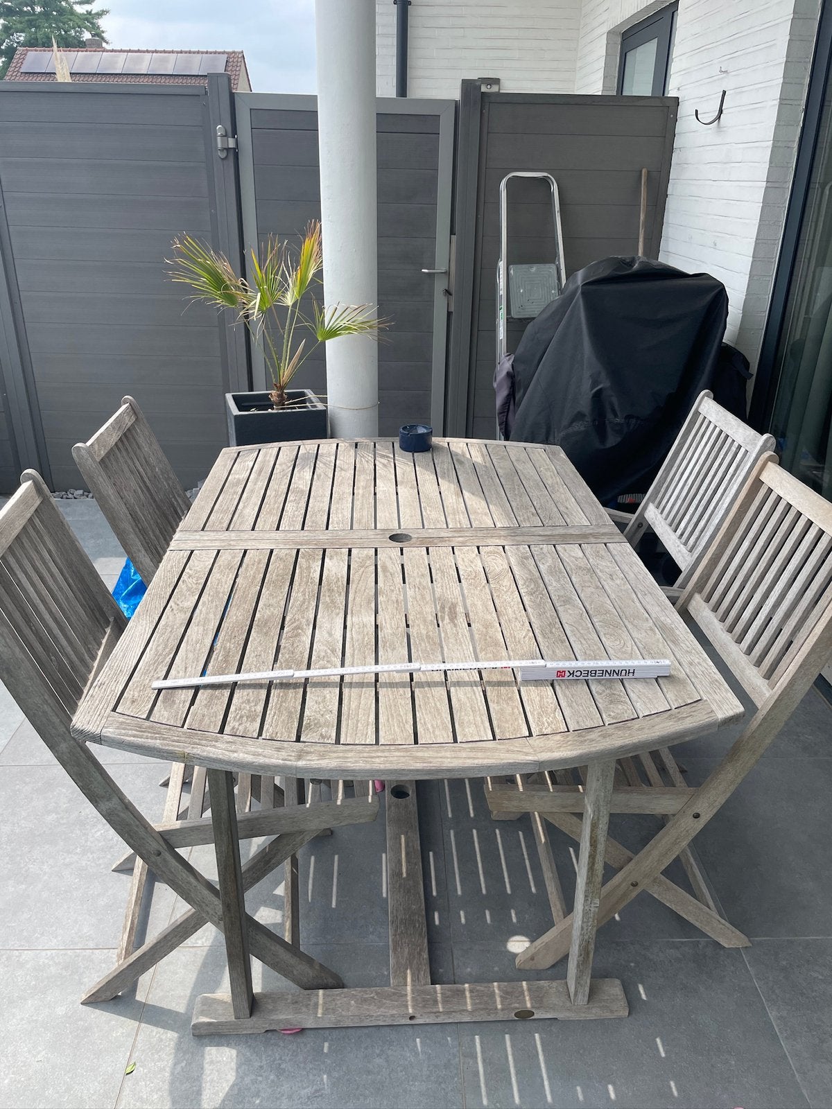 Table teck et rallonge 4, 5 chaises a recuperer un coup, Enlèvement, Utilisé, Bois de teck