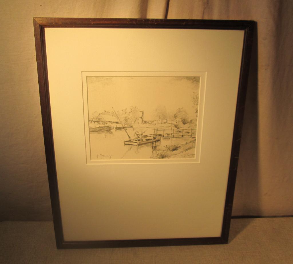 Mooi Geschilderd Aquarel 'Boot op de Vijver' - Geuens, Ophalen of Verzenden