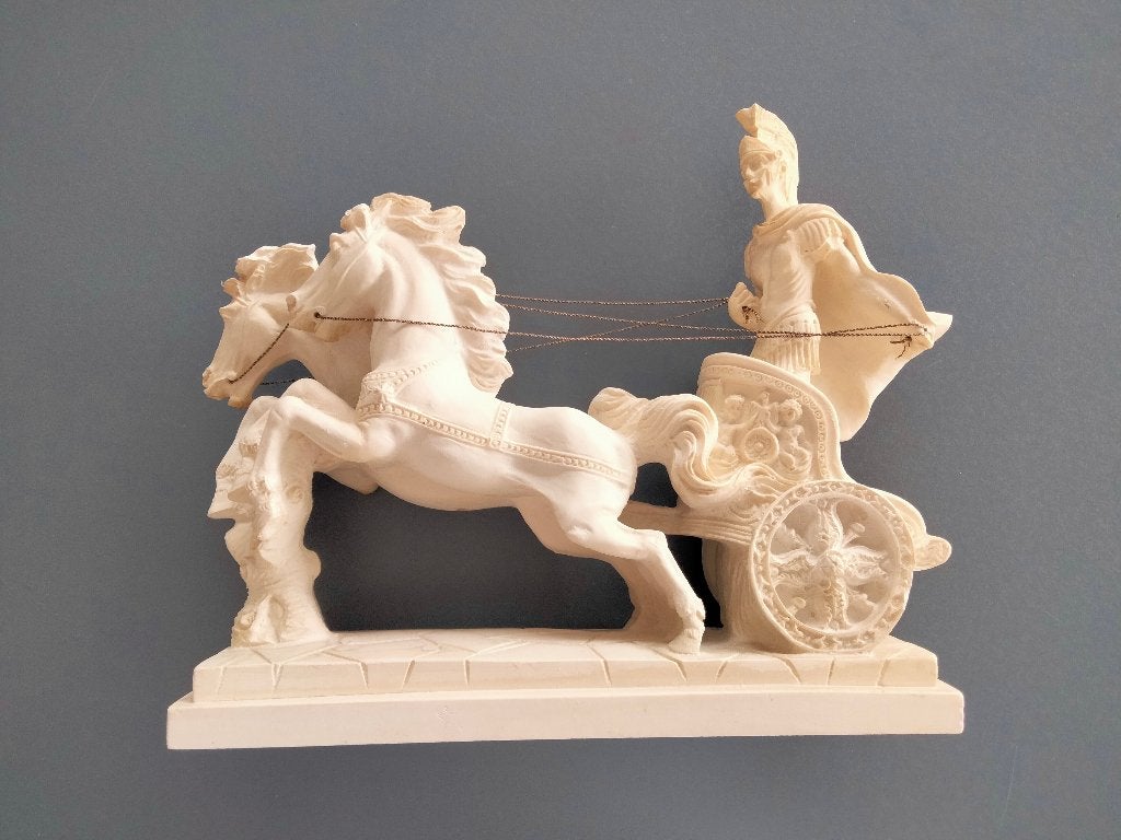 Beeldje Roman Chariot 2 Paarden 27 X 21 cm, Ophalen