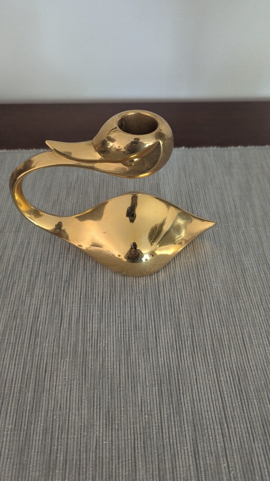 Vintage messing zwaan kandelaar – Mid Century Modern, Antiek en Kunst, Ophalen of Verzenden