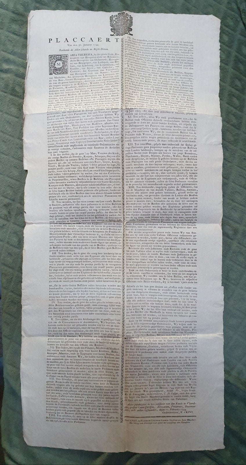 Oud document, placcaet, Gent, Ophalen of Verzenden