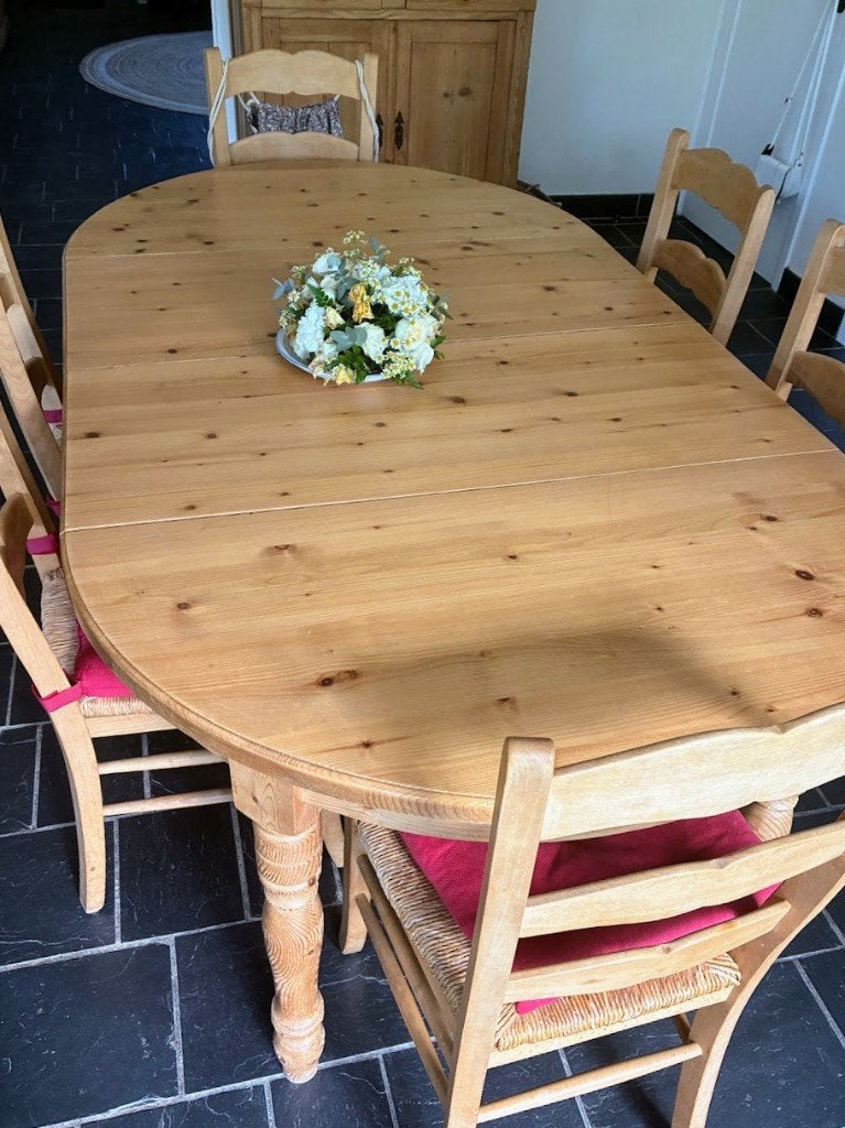 Table à manger et chaises en pin, Ophalen, Gebruikt, 100 tot 150 cm, 200 cm of meer