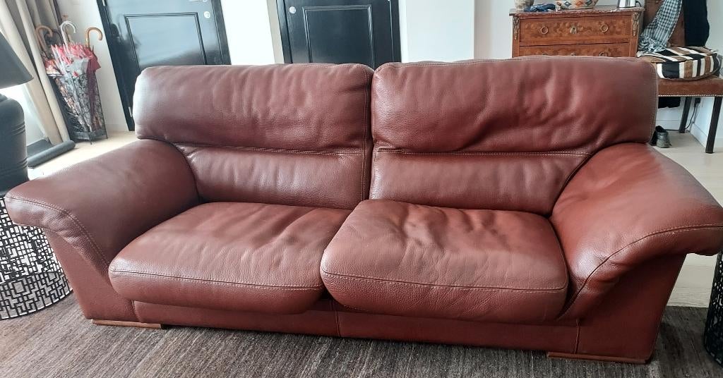 Canapé cuir buffle pleine fleur marron, Trois personnes, 100 à 125 cm, 200 à 250 cm, Banc droit