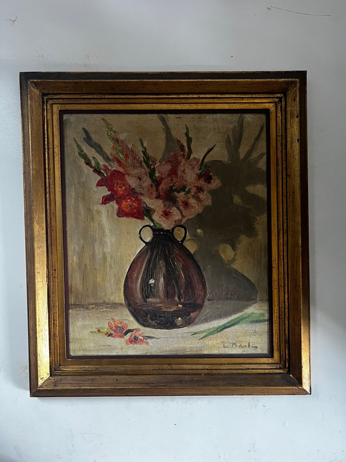 Huile tableau vase aux fleurs Bastin 1925-1935 HSP peinture, Œuvre originale, Enlèvement ou Envoi, Peinture à l'huile, Panneau