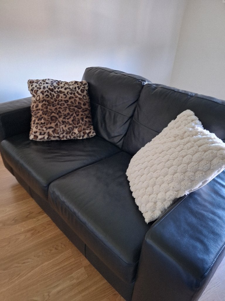 Zo goed als nieuwe IKEA SKOGABY 2-zitsbank – Zwart leer, Huis en Inrichting, Ophalen, Tweepersoons, Leer, Zo goed als nieuw