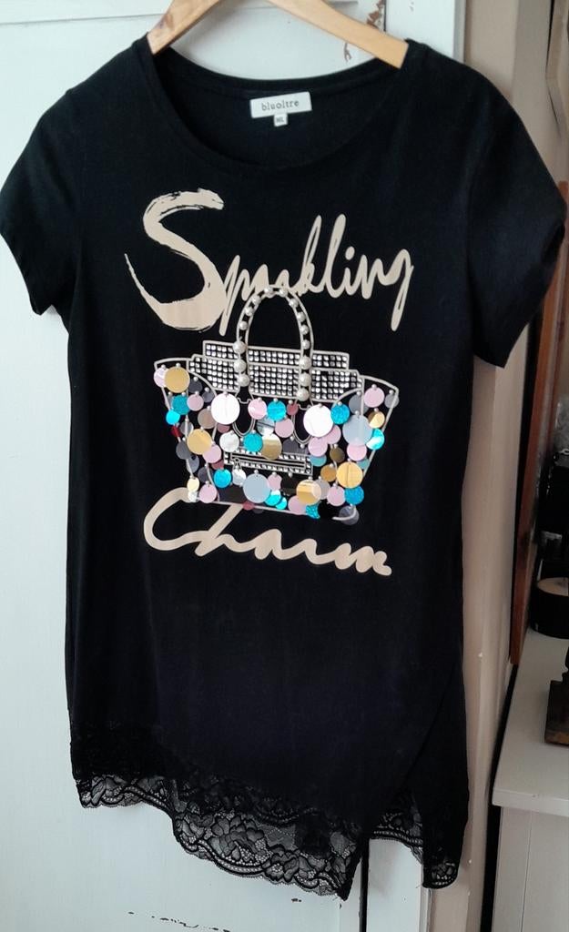 Prachtig stretch T-shirt large..met pailletten., Kleding | Dames, Gelegenheidskleding, Made in Italy, Zwart, Maat 42/44 (L), Nieuw