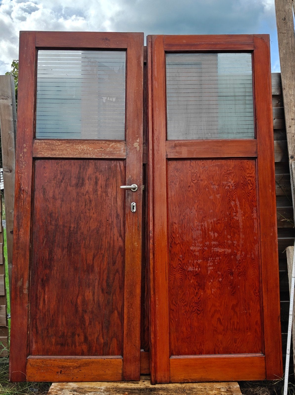 Old Pine dubbele deur, Ophalen, Glas