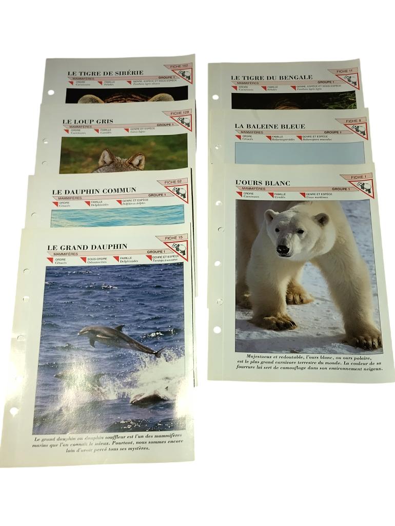 17 fiches sur les animaux éditions Atlas vintage 1990, Enlèvement