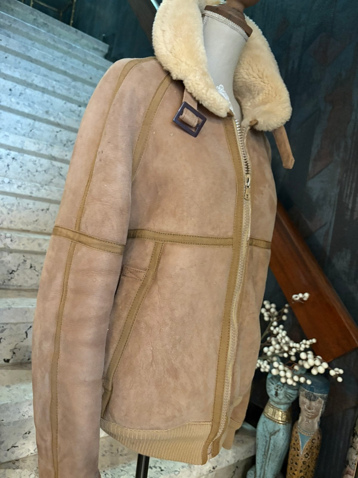 Vintage suède lammy bomberjack (S/M), Kleding | Heren, Ophalen of Verzenden, Zo goed als nieuw