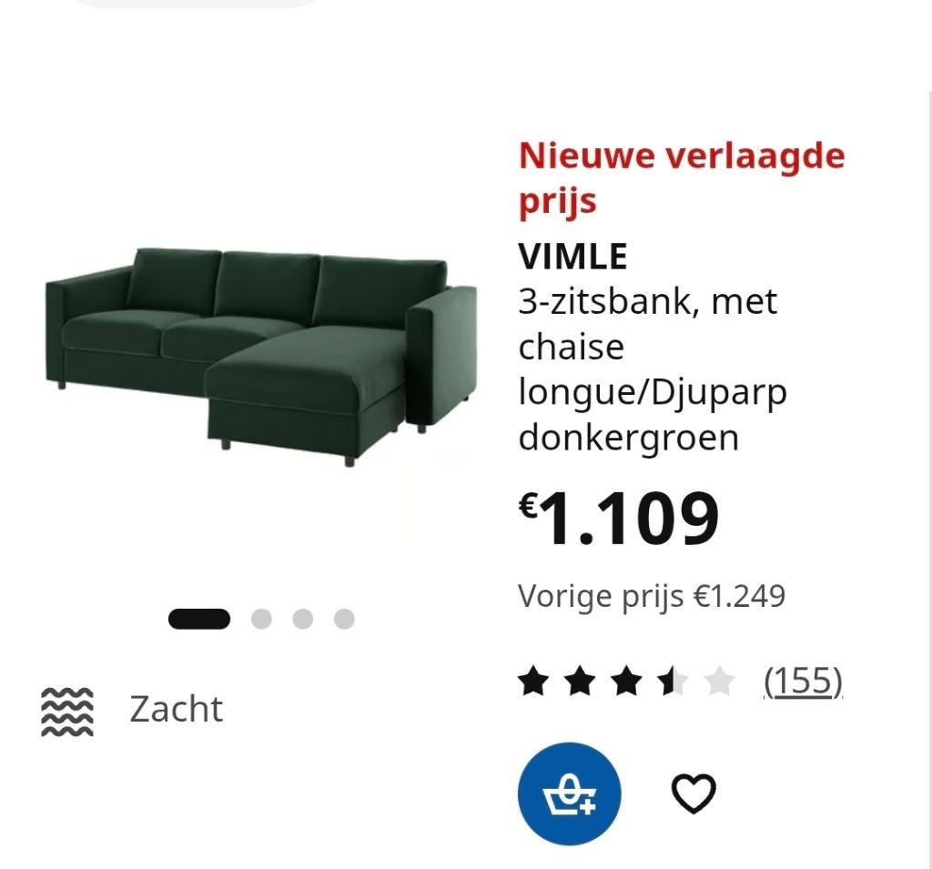 Canapé vert Ikea, Maison & Meubles, Trois personnes, Banc d'angle, Enlèvement, Utilisé