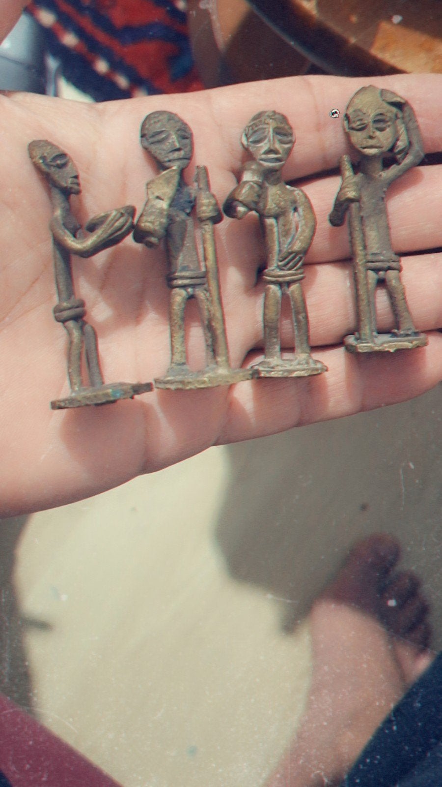 4 figuren van tribale mannen AFRICAN BRASS ASHANTI GOLD WEIG, Ophalen of Verzenden