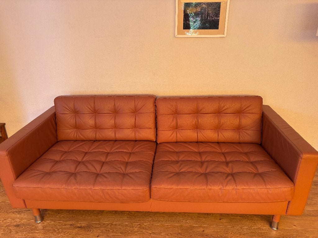 Lederen 3-zit Ikea Landskrona cognac, Huis en Inrichting, Zetels | Zetels, Ophalen, Driepersoons, 75 tot 100 cm, Zo goed als nieuw