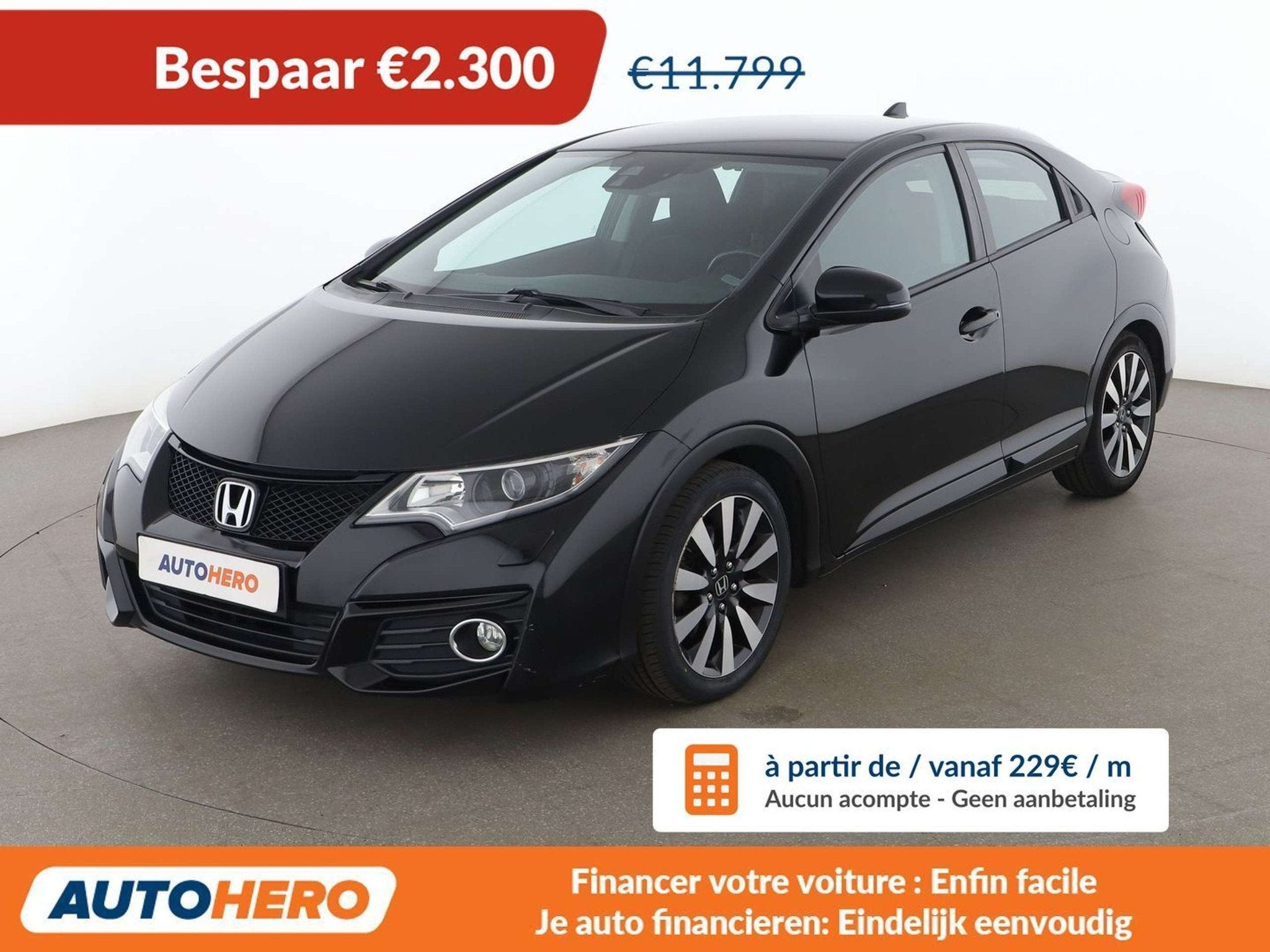 Honda Civic 1.8 i-VTEC Elegance (bj 2015), Auto's, Voorwielaandrijving, Stof, Gebruikt, Zwart