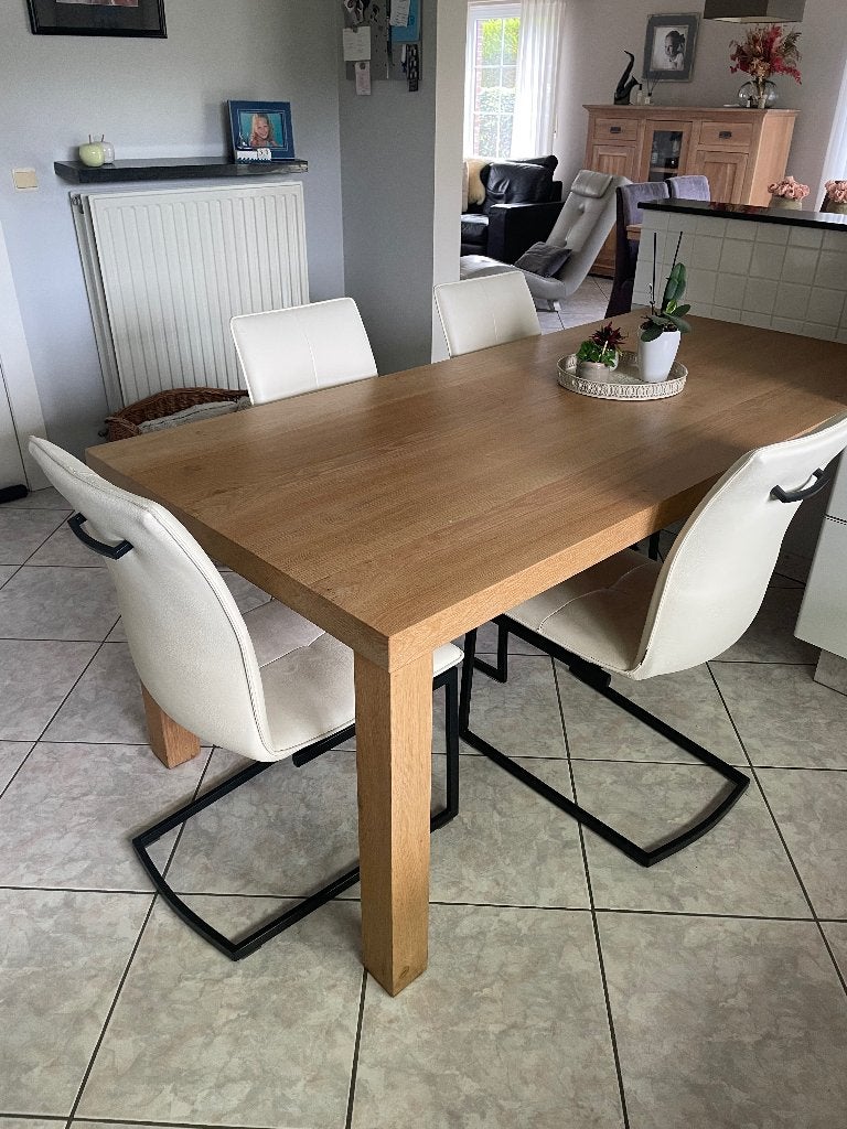 4 keukenstoelen, Maison & Meubles, Chaises, Enlèvement, Utilisé, Blanc, Cuir