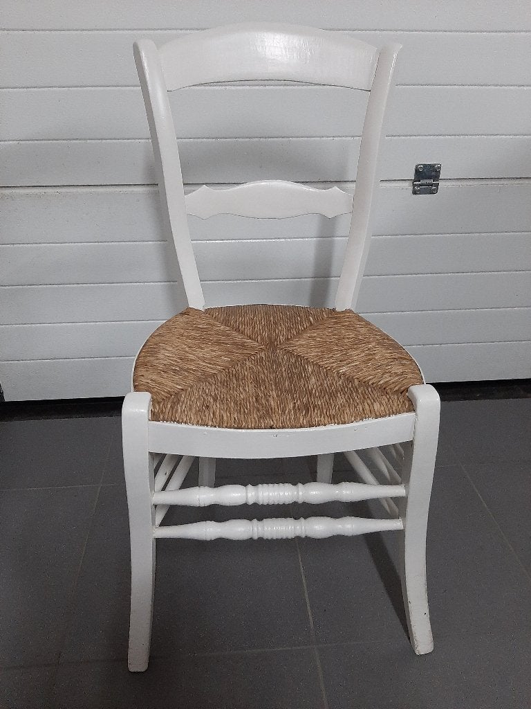 eiken stoel met rieten zitting,vintage, Ophalen, Wit, Vintage, Hout