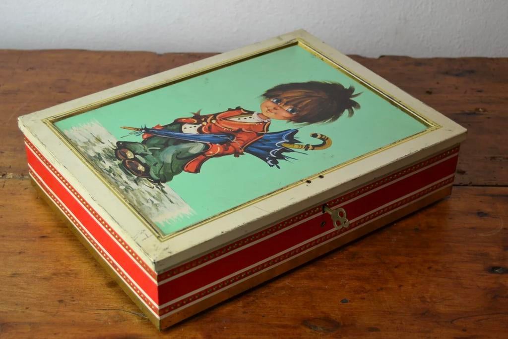 1970s Blik "Sürgo" met Litho Kind - Michel Thomas Stijl, Verzamelen, Blikken, Gebruikt, Overige, Overige merken, Ophalen of Verzenden