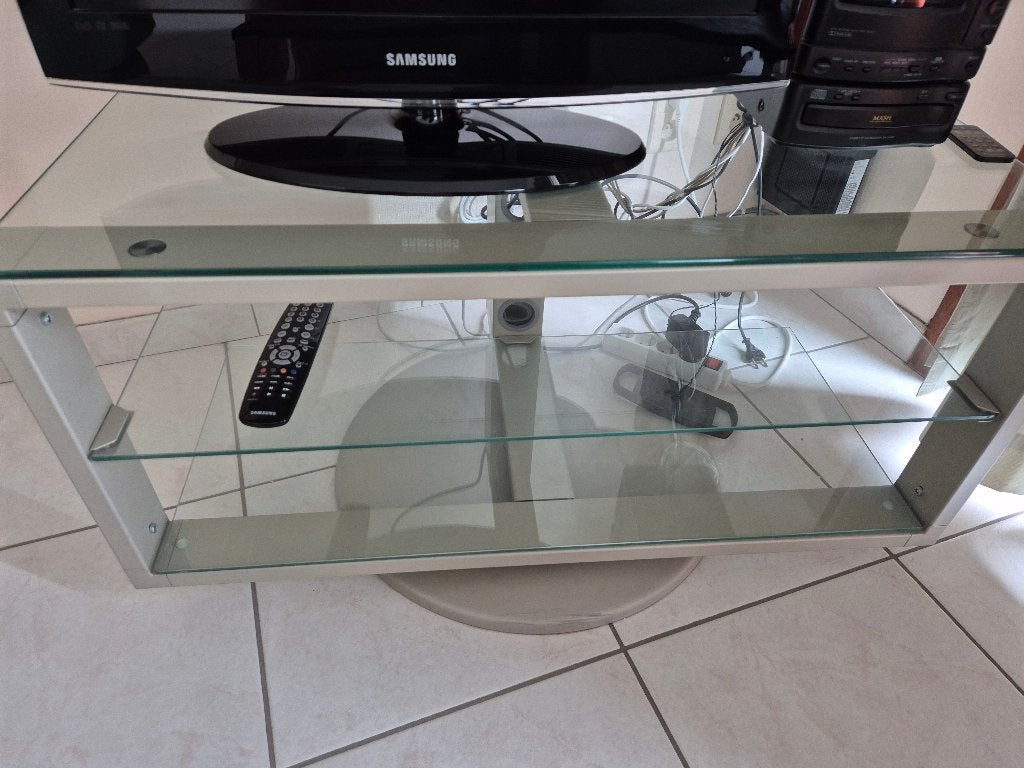 Tv meubel in glas, Ophalen, Gebruikt, 50 tot 100 cm, Glas
