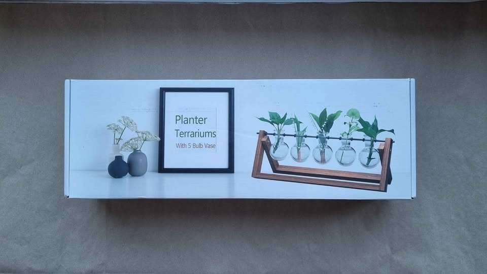 Retro Wood Stand Plant Terrarium with 5 Bulb Vase (neuf), Jardin & Terrasse, Produits de culture, Enlèvement ou Envoi, Neuf, Autres types