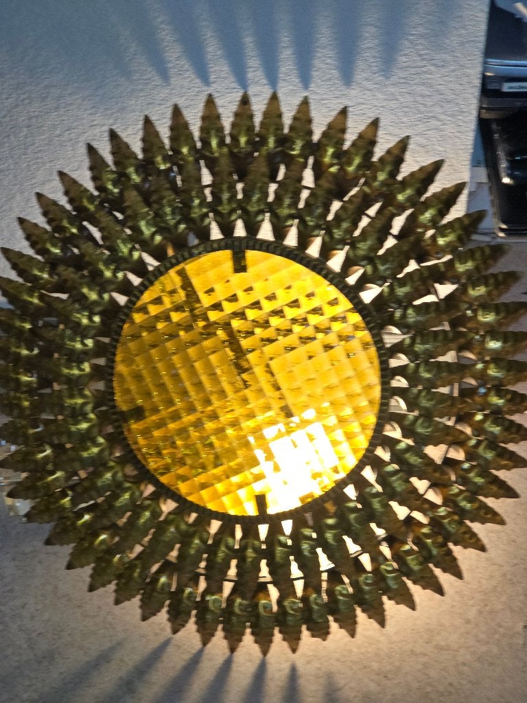 Wandspiegel zonnelamp ILLUMINATIONS vintage vintage dn, Gebruikt, Rond, Ophalen of Verzenden, Minder dan 100 cm