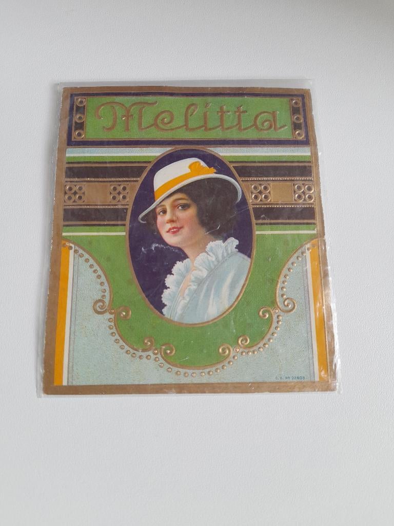 sigaren  etiket MELITTA, Verzamelen, Rookartikelen, Aanstekers en Luciferdoosjes, Ophalen of Verzenden