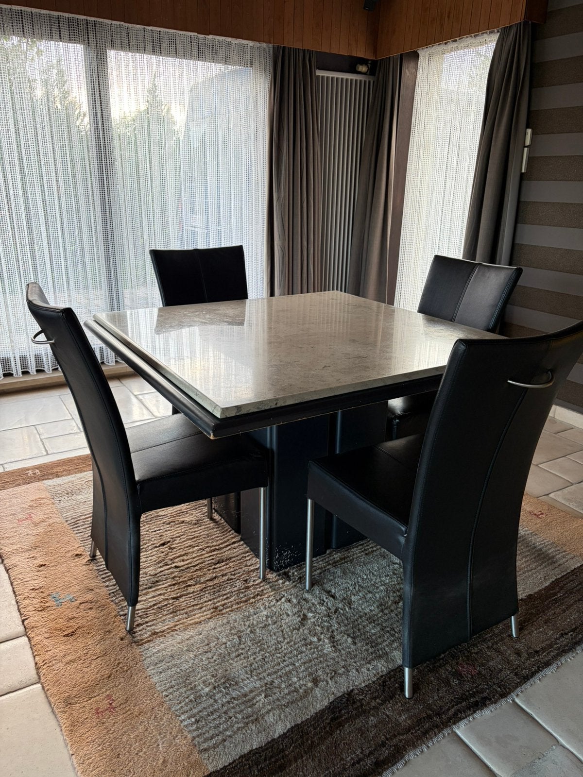 Eettafel let 5 lederen stoelen, Ophalen, Gebruikt, Eettafel, Overige materialen