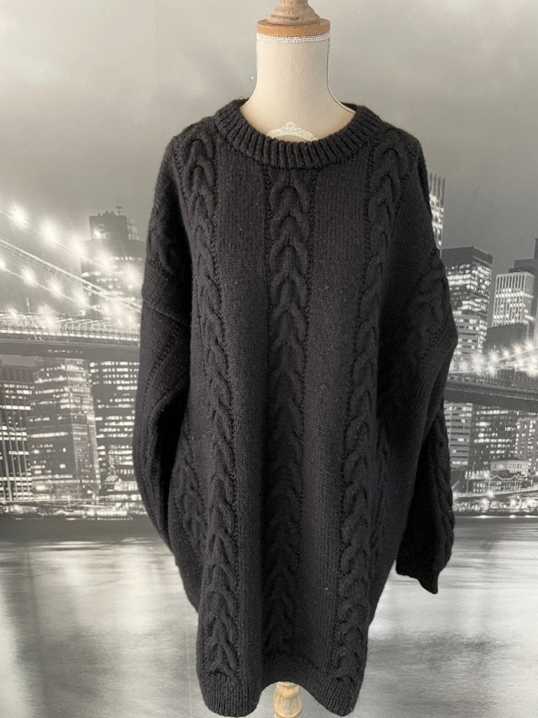 oversized kabeltrui / grof gebreide pull heren zwart - XL, Kleding | Heren, Verzenden, Zo goed als nieuw, Maat 56/58 (XL), Zwart