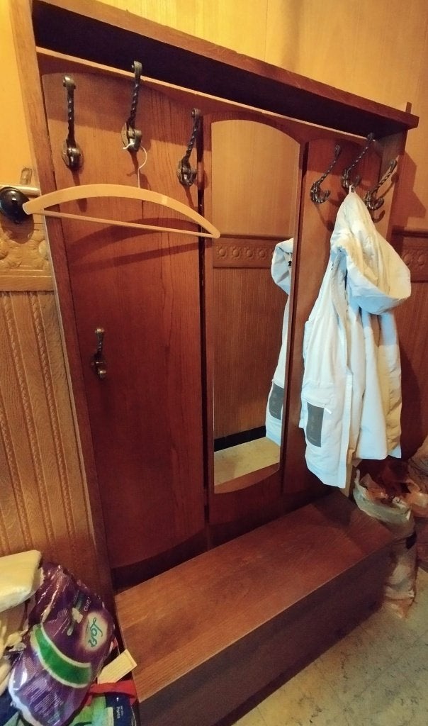 Klassieke houten staande kapstok met spiegel en hoedenplank, Huis en Inrichting, Ophalen, Gebruikt, Staande kapstok