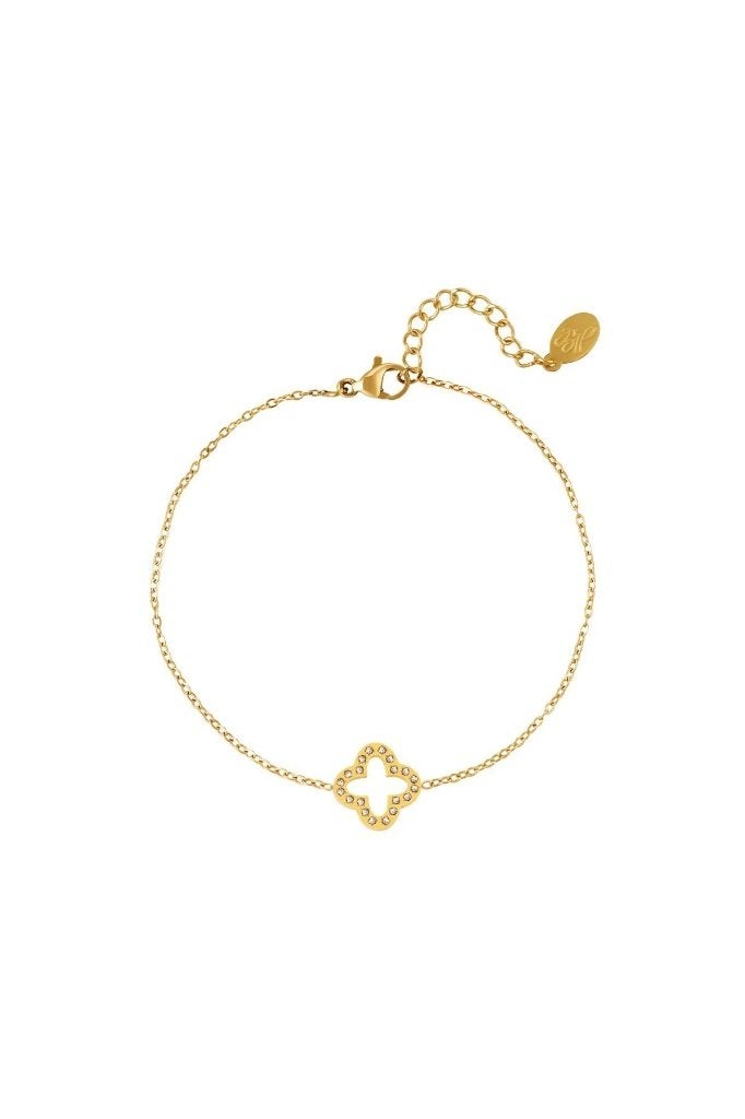 Armband klavertje met zirkonia steentjes Goud kleur, Ophalen of Verzenden, Nieuw, Goud, Goud