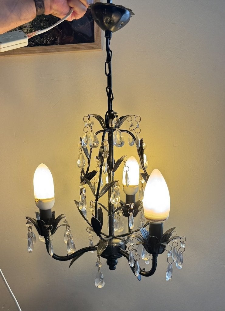 Smeedijzeren kroonluchter lamp, Ophalen, Kunststof, E14 (klein), Zo goed als nieuw