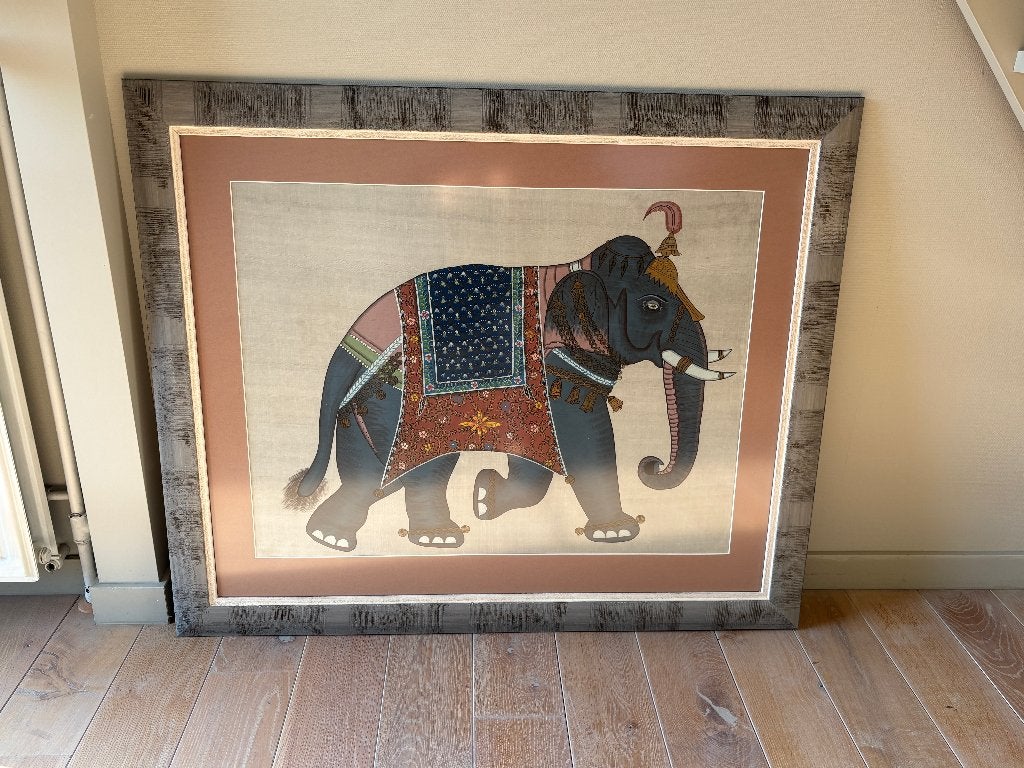 éléphant peint sur soie, Tableau, Enlèvement, Multicolore, Autres matériaux