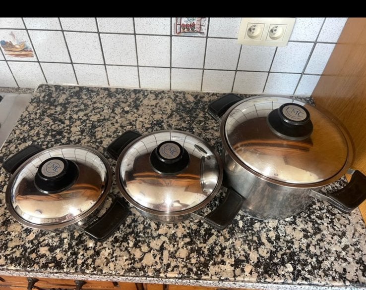 Lot de 3 Casseroles EMC Inox avec Couvercles, Maison & Meubles, Cuisine | Casseroles & Poêles, Enlèvement ou Envoi, Comme neuf