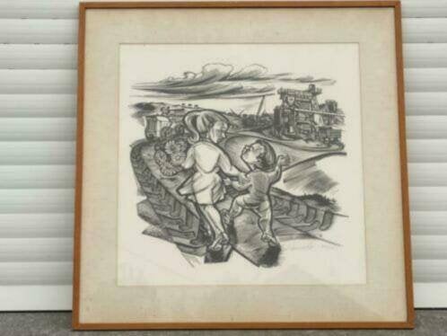 lithographie site industriel signe gerard gaudaen, Antiek en Kunst, Kunst | Etsen en Gravures, Ophalen of Verzenden, Gravure