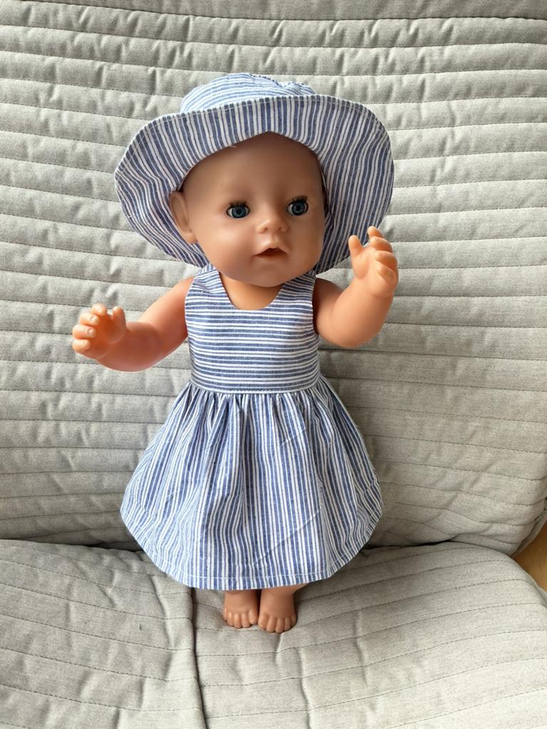 130. Babyborn: Nieuw gestreept zomerjurkje met zonnehoedje, Ophalen of Verzenden, Nieuw, Babypop
