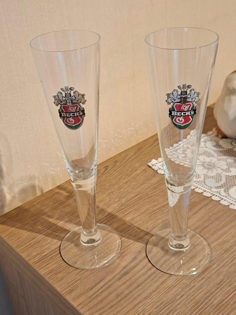 2 Vintage bierglazen Beck's, Ophalen of Verzenden, Zo goed als nieuw, Bierglas