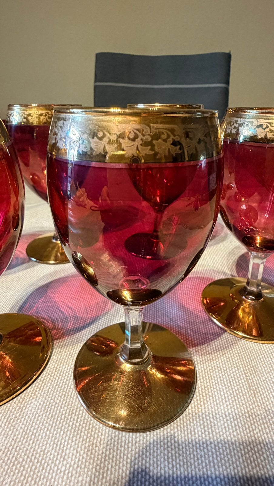 Lot 6 verres vintage rubis doré Luminarc France - service 70, Enlèvement