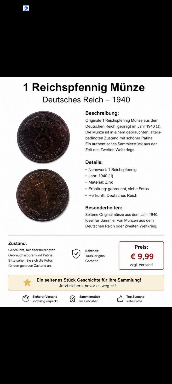 pièce de monnaie de l'Empire allemand, Enlèvement ou Envoi