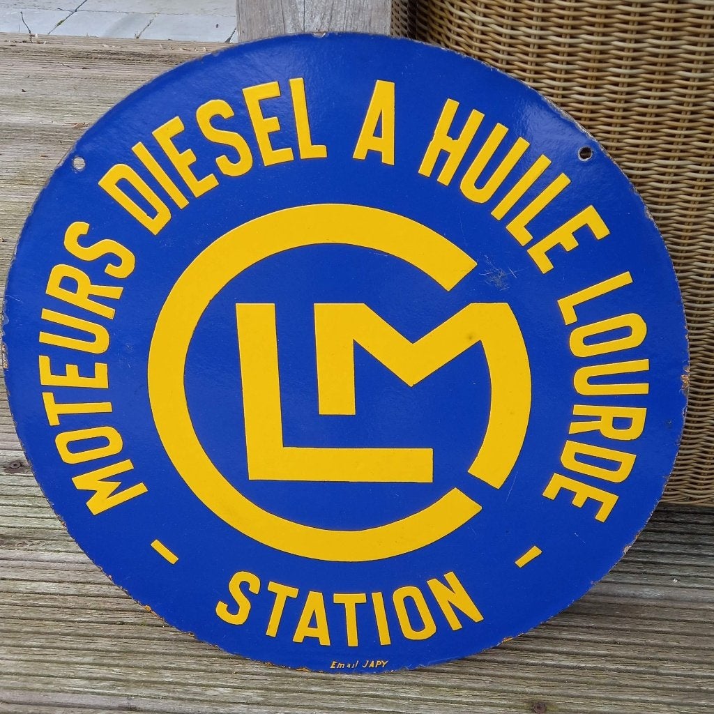 emaille reclamebord Construction Lilloise Moteurs, Ophalen, Zo goed als nieuw, Reclamebord